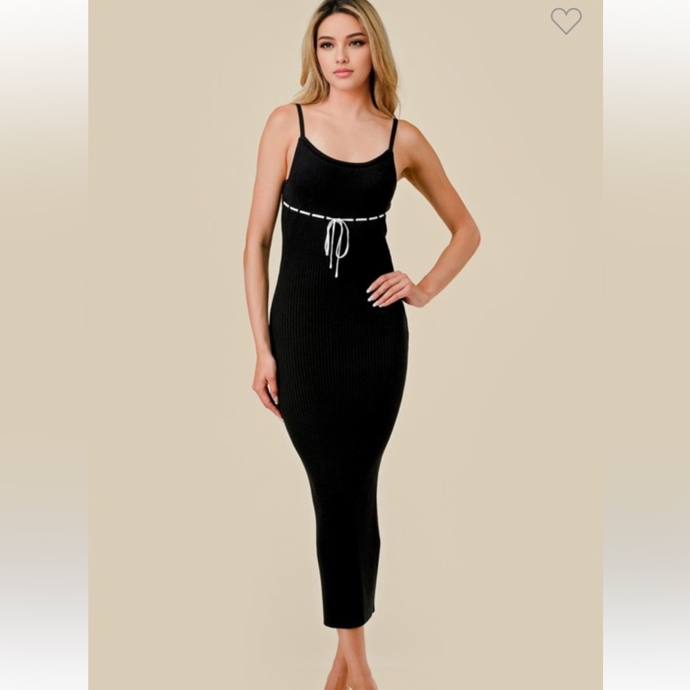 #165 RIB SWEATER CONTRAST DRAWSTRING MIDI DRESS